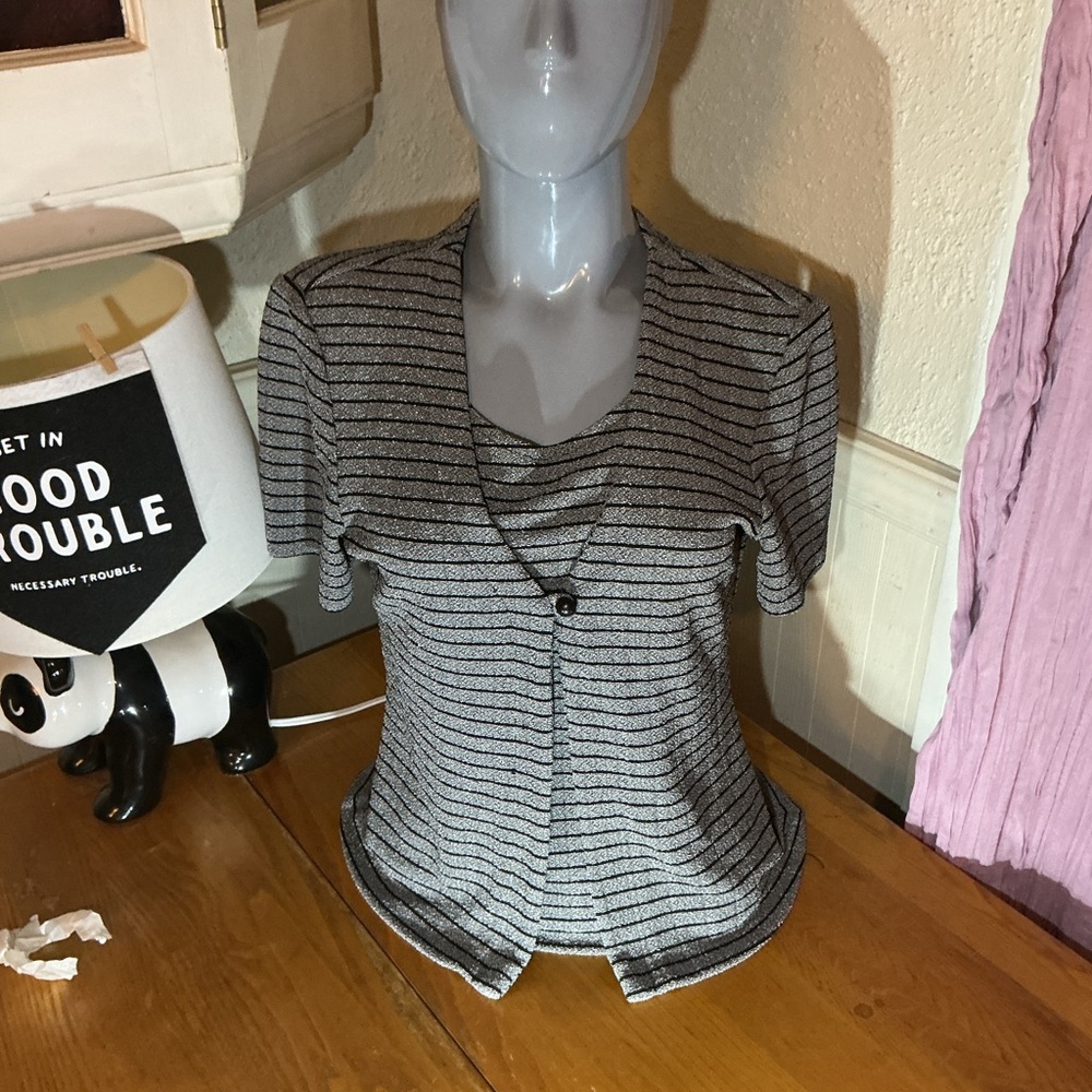 Chic Black and Gray Striped Women's Blouse